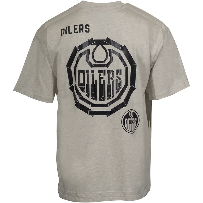 Men's Mitchell & Ness Cream Edmonton Oilers Black Tape T-Shirt