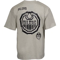 Men's Mitchell & Ness Cream Edmonton Oilers Black Tape T-Shirt