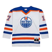 Maillot de joueur ligne bleue Mitchell & Ness Jari Kurri blanc des Oilers d'Edmonton 1986-87 pour hommes