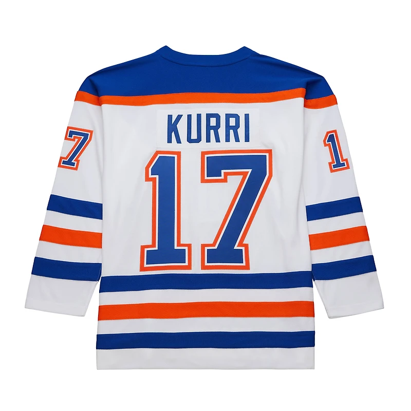 Maillot de joueur ligne bleue Mitchell & Ness Jari Kurri blanc des Oilers d'Edmonton 1986-87 pour hommes