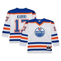 Maillot de joueur ligne bleue Mitchell & Ness Jari Kurri blanc des Oilers d'Edmonton 1986-87 pour hommes