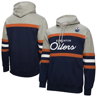 Men's Mitchell & Ness Navy/Gray Edmonton Oilers Head Coach Pullover Hoodie