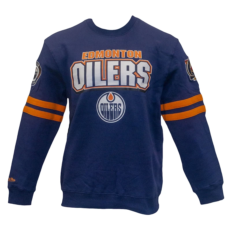 Men's Mitchell & Ness Navy Edmonton Oilers All Over Pullover Sweatshirt