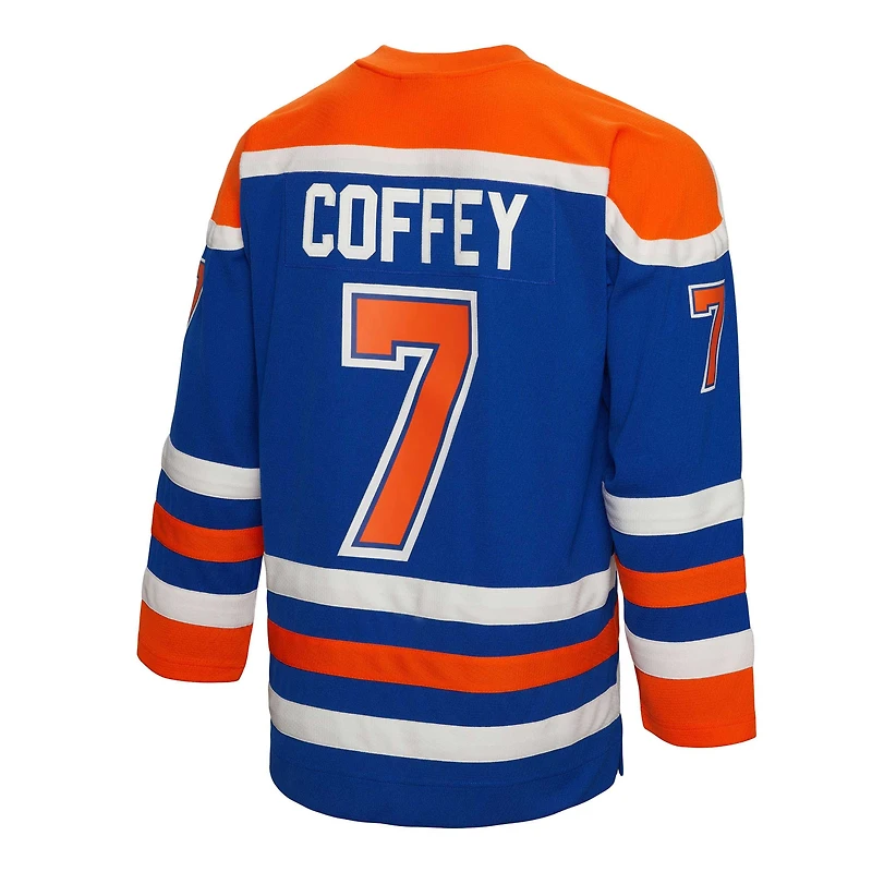 Maillot pour homme Mitchell & Ness Paul Coffey Royal Edmonton Oilers 1986 Blue Line Player