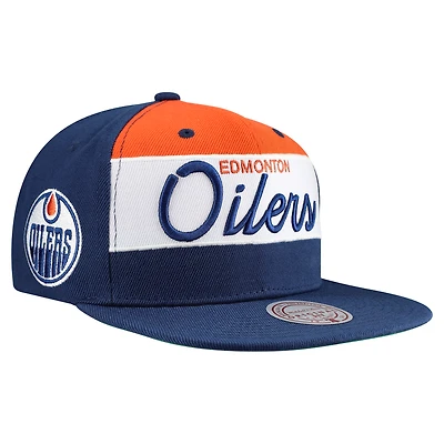 Men's Mitchell & Ness Royal Edmonton Oilers Retro Script Colorblock Snapback Hat