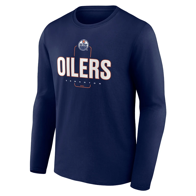 Men's Navy Edmonton Oilers Custom Midfielder Long Sleeve T-Shirt