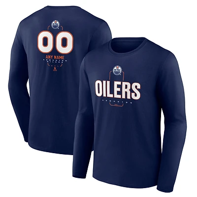 Men's Navy Edmonton Oilers Custom Midfielder Long Sleeve T-Shirt