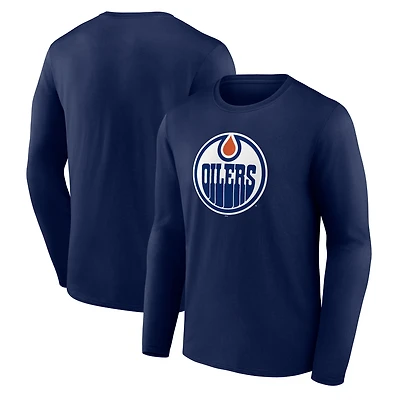 Men's Navy Edmonton Oilers Primary Logo Long Sleeve T-Shirt