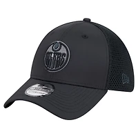 Men's New Era  Black Edmonton Oilers Blackout 39THIRTY Flex Fit Hat
