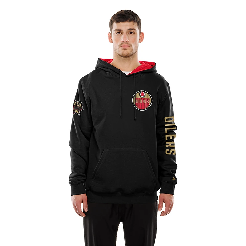 Sweat à capuche noir New Era pour homme, motif Canada Day, Edmonton Oilers
