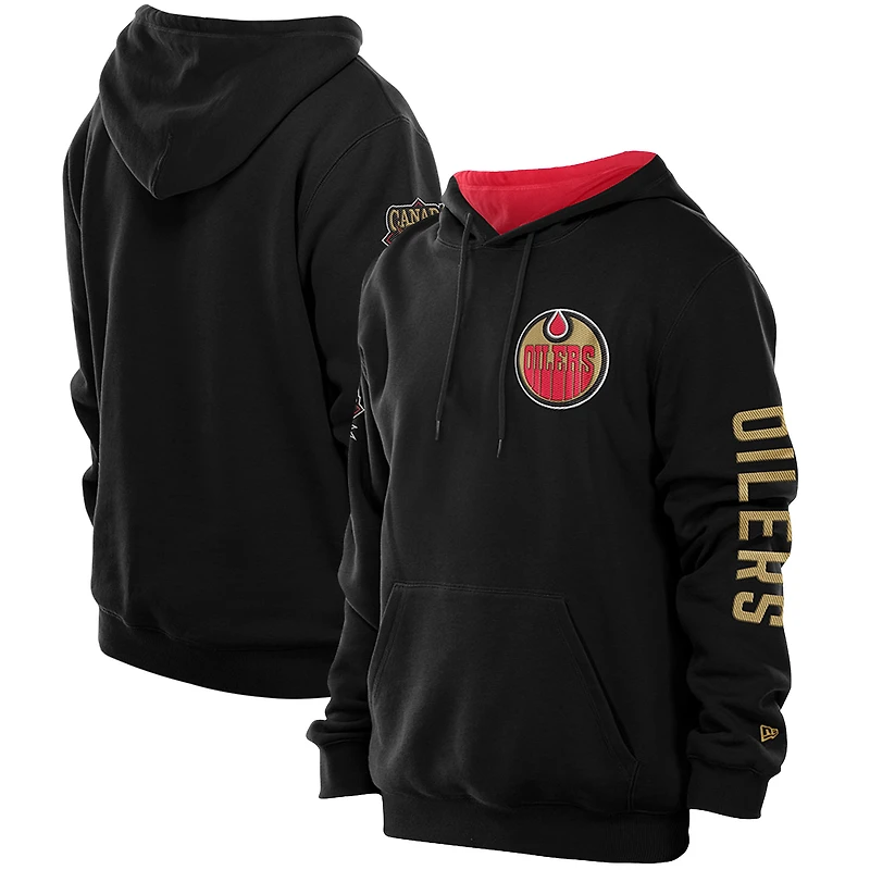 Sweat à capuche noir New Era pour homme, motif Canada Day, Edmonton Oilers