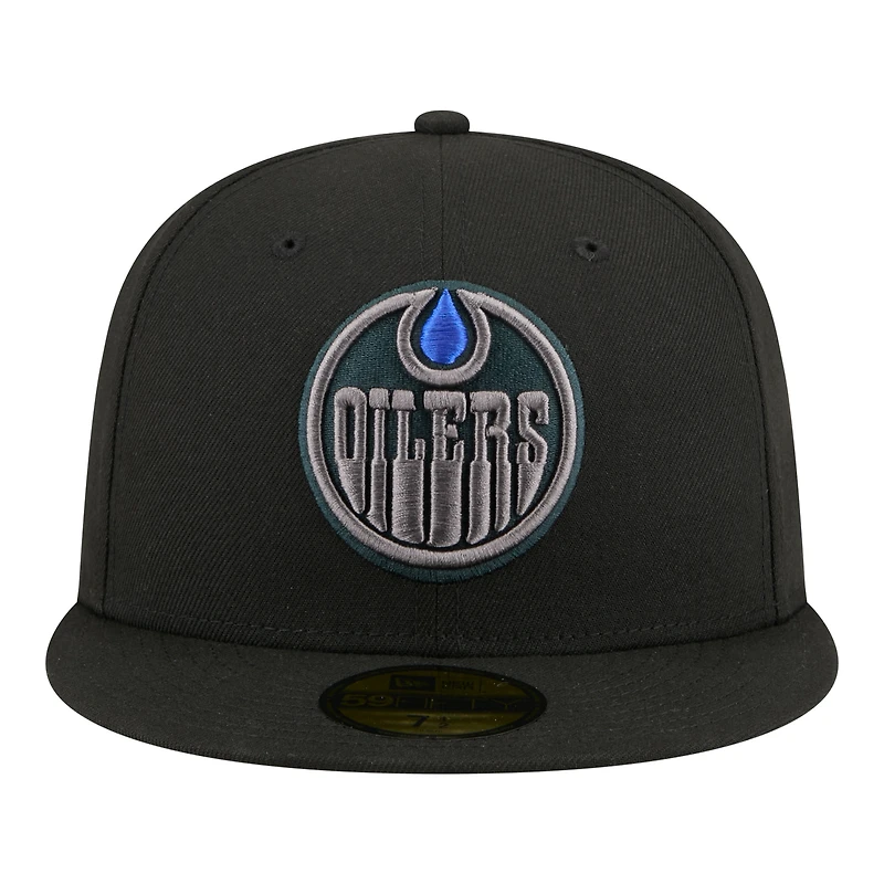 Men's New Era Black Edmonton Oilers Color Pop 59FIFTY Fitted Hat