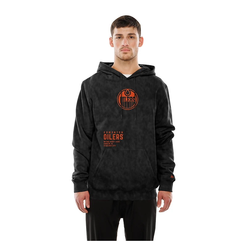 Men's New Era  Black Edmonton Oilers Mineral Wash Pullover Hoodie