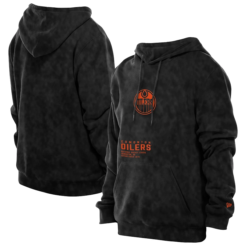 Men's New Era Black Edmonton Oilers Mineral Wash Pullover Hoodie