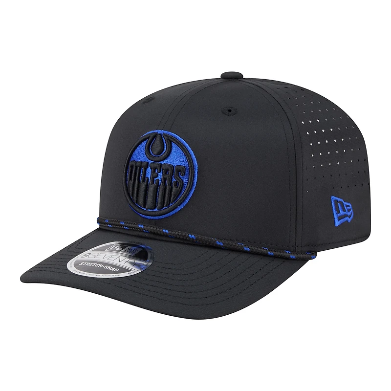 Men's New Era Black Edmonton Oilers Sport Vented 9SEVENTY Rope Adjustable Hat