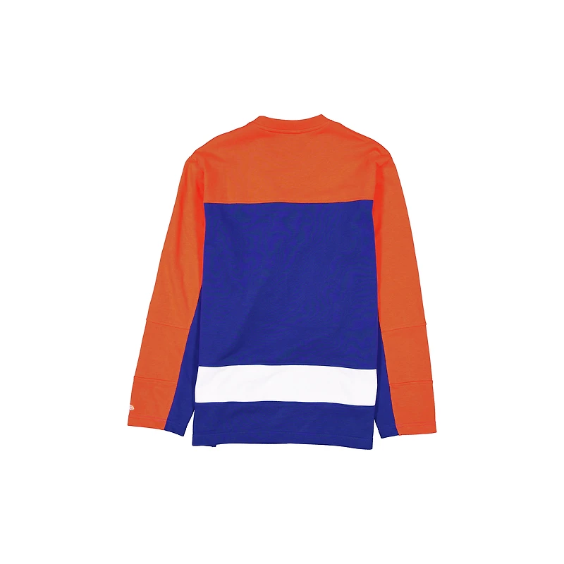 Maillot de hockey à manches longues New Era Royal/Orange des Oilers d'Edmonton, champions la Coupe Stanley, pour homme