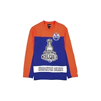 Men's New Era  Royal/Orange Edmonton Oilers Stanley Cup Champions Long-Sleeve Hockey Jersey Shirt