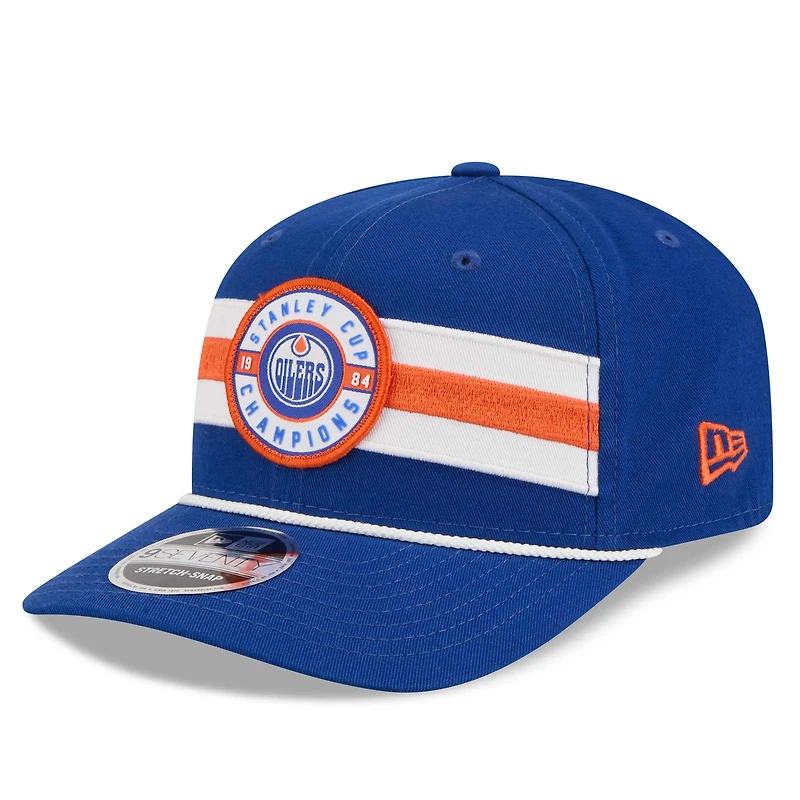 Casquette ajustable New Era Royal Edmonton Oilers, champions de la Coupe Stanley 1984, modèle 9SEVENTY