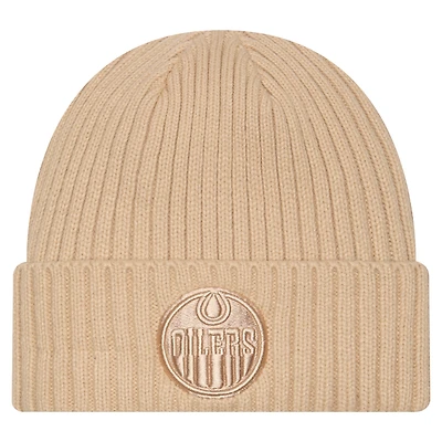 Bonnet en tricot à revers New Era Tan Edmonton Oilers Color Pack pour homme