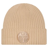 Bonnet en tricot à revers New Era Tan Edmonton Oilers Color Pack pour homme