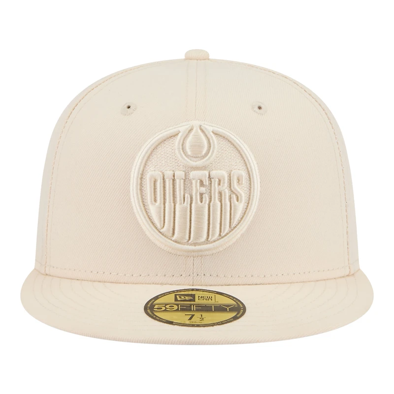 Casquette ajustée New Era Edmonton Oilers couleur beige, modèle 59Fifty pour homme