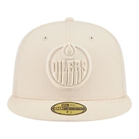 Casquette ajustée New Era Edmonton Oilers couleur beige, modèle 59Fifty pour homme