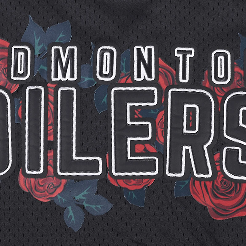 Chemise de baseball à boutons complets en maille Pro Standard noire pour hommes des Oilers d'Edmonton Roses