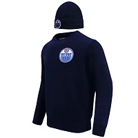 Men's Pro Standard Navy Edmonton Oilers Pullover Sweater & Cuffed Knit Hat Box Gift Set
