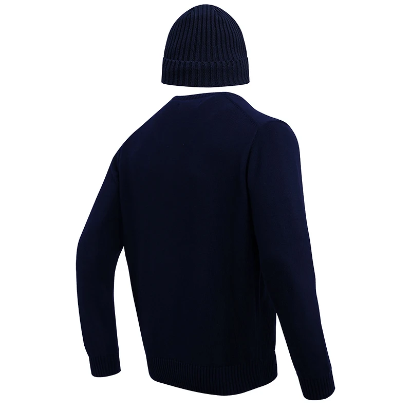 Coffret cadeau avec pull et bonnet en tricot à revers Pro Standard pour hommes des Oilers d'Edmonton, bleu marine