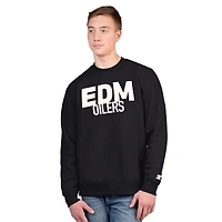 Men's Starter  Black Edmonton Oilers Assist Fleece Crewneck Sweatshirt