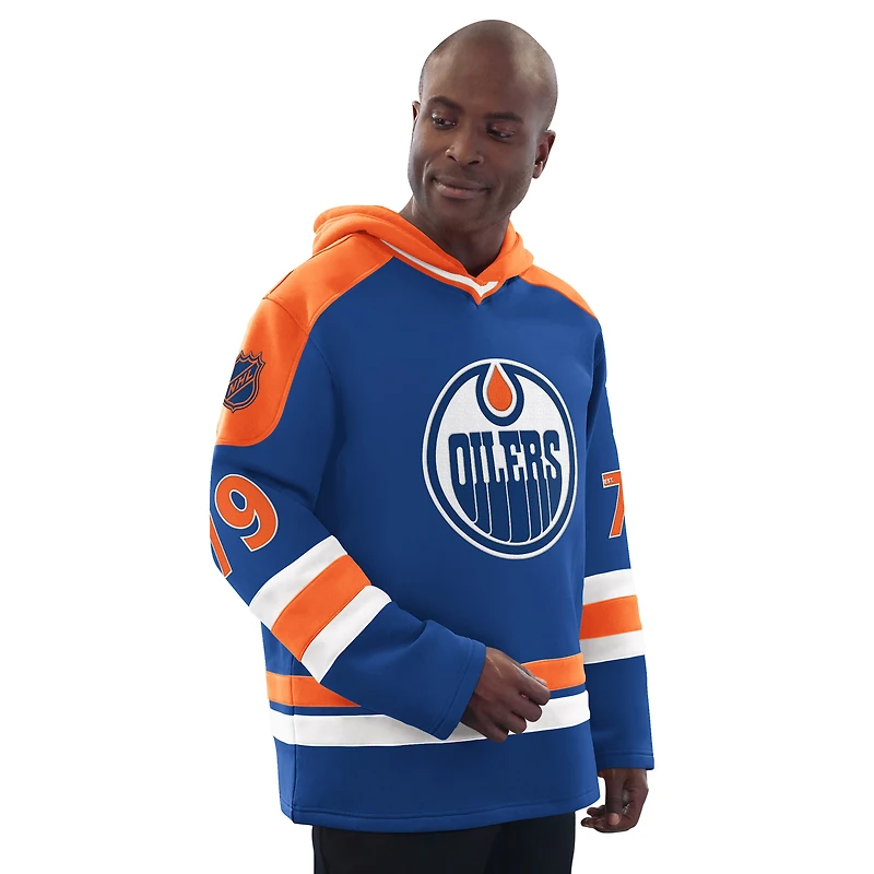 Men's Starter Blue Edmonton Oilers Sweeper Fashion Jersey Pullover Sweatshirt