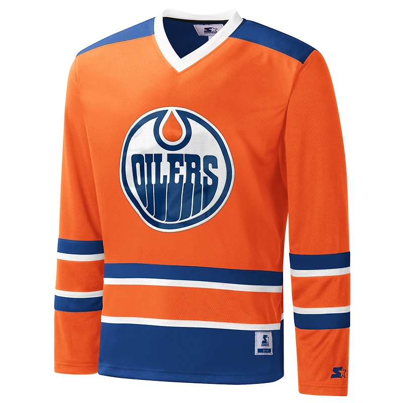 Men's Starter Orange Edmonton Oilers Cross-Check V-Neck - Long Sleeve T-Shirt