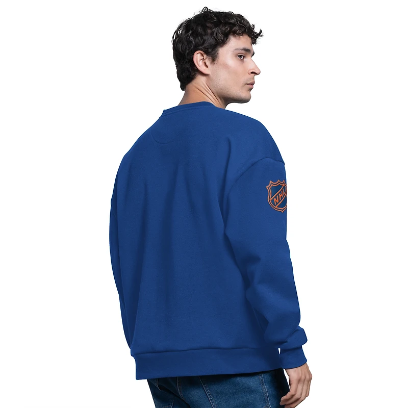 Men's Starter  Royal Edmonton Oilers Blitz Fleece Crewneck Sweatshirt