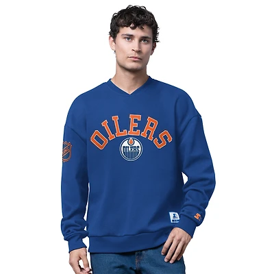 Men's Starter  Royal Edmonton Oilers Blitz Fleece Crewneck Sweatshirt