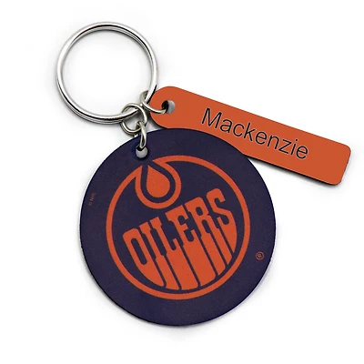 Porte-clés rond en cuir personnalisé des Oilers d'Edmonton bleu marine