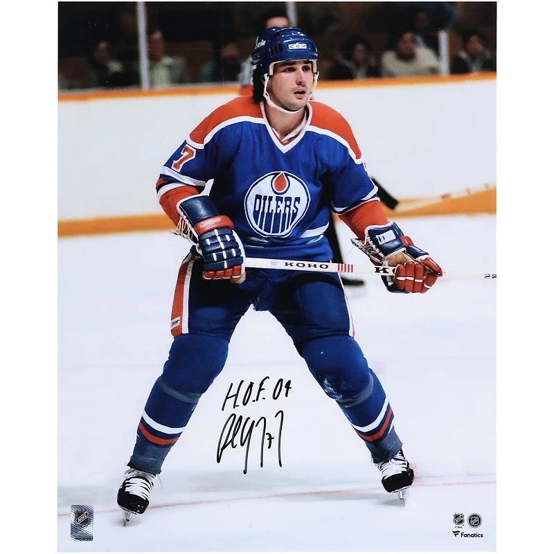 Paul Coffey Edmonton Oilers Autographed 16" x 20" Royal Jersey Skating Photograph with "HOF 04" Inscription