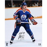Paul Coffey Edmonton Oilers Autographed 16" x 20" Royal Jersey Skating Photograph with "HOF 04" Inscription