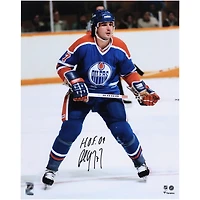 Paul Coffey Edmonton Oilers Autographed 16" x 20" Royal Jersey Skating Photograph with "HOF 04" Inscription 