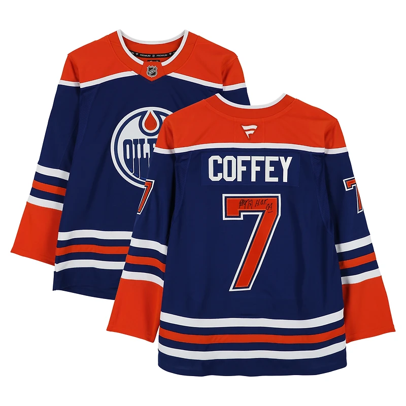 Paul Coffey Edmonton Oilers Autographed Royal Fanatics Premium Jersey with "HOF 04" Inscription