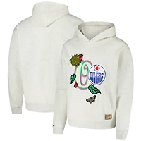 Sweat à capuche surdimensionné unisexe avec lettres de printemps Mitchell & Ness Oatmeal Edmonton Oilers