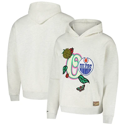 Sweat à capuche surdimensionné unisexe avec lettres de printemps Mitchell & Ness Oatmeal Edmonton Oilers