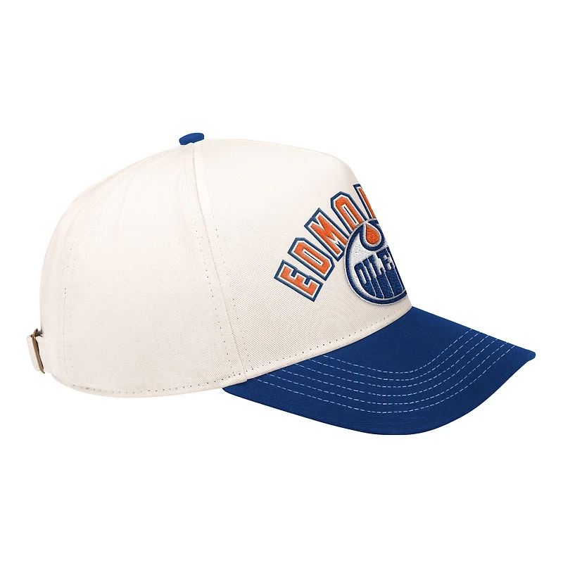 Casquette unisexe Starter blanche/bleu roi des Oilers d'Edmonton, ajustable et décontractée