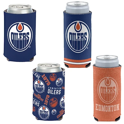 WinCraft Edmonton Oilers, paquet de 4, 12 oz. Ensemble refroidisseur de canettes et de canettes minces