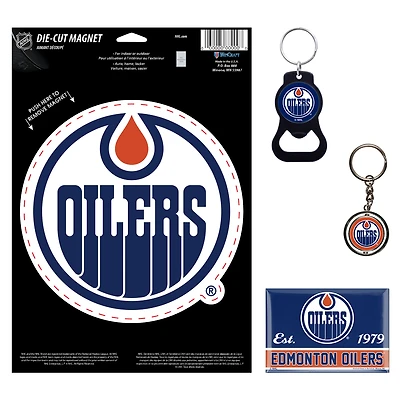 Ensemble de 4 porte-clés et aimants WinCraft Edmonton Oilers