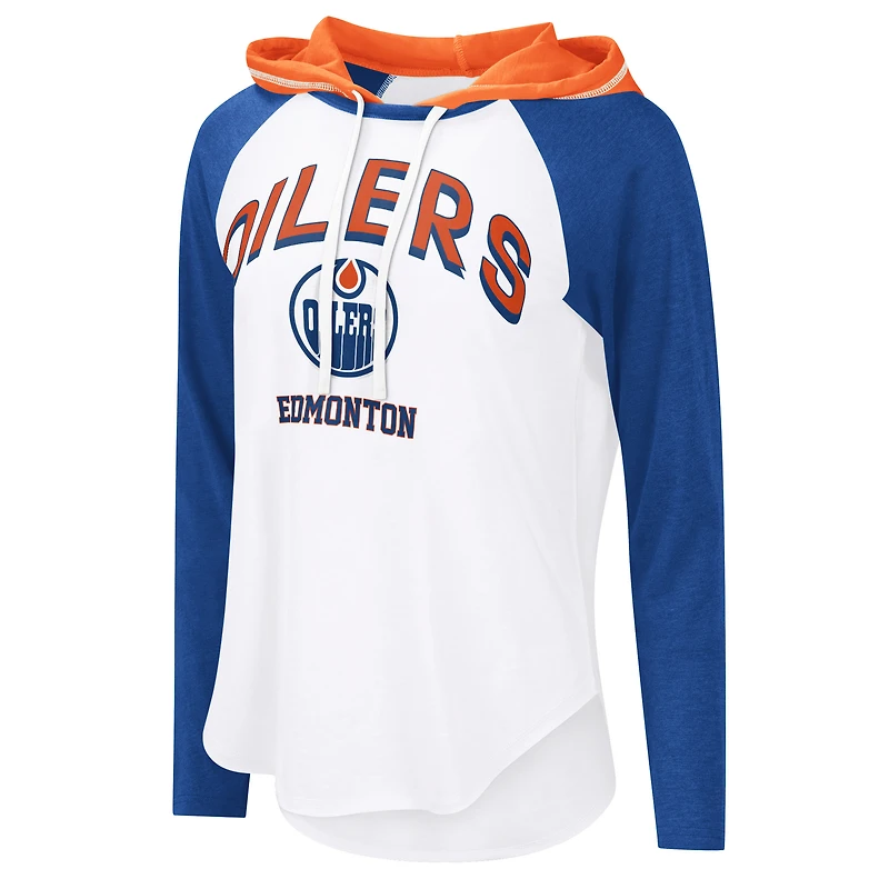 Women's G-III 4Her by Carl Banks  White Edmonton Oilers VIP Raglan Long Sleeve Hoodie T-Shirt