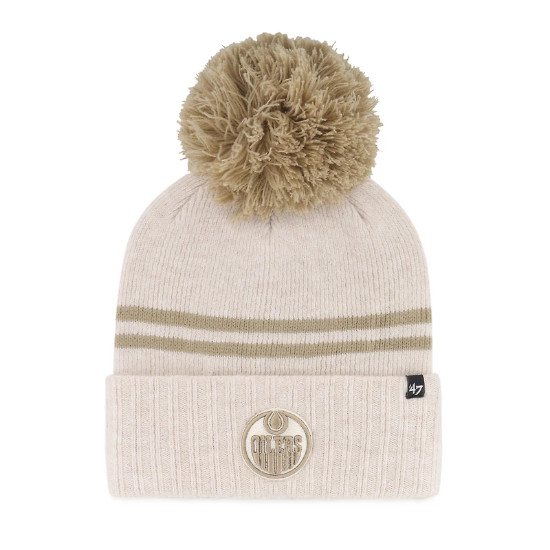 Bonnet tricoté à revers pour femme, modèle 47 Natural Edmonton Oilers Latte, avec pompon