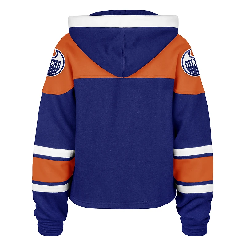 Sweat à capuche court en dentelle de qualité supérieure pour femme '47 Royal Edmonton Oilers