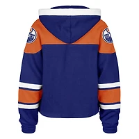 Sweat à capuche court en dentelle de qualité supérieure pour femme '47 Royal Edmonton Oilers