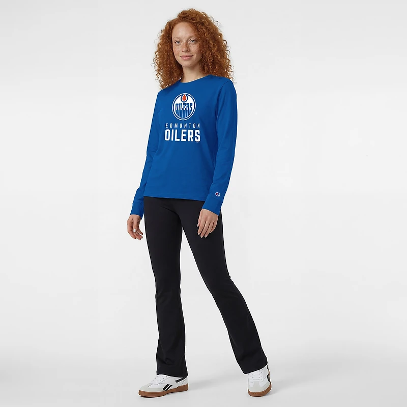 Women's Champion Royal Edmonton Oilers Wordmark Lockup Long Sleeve T-Shirt