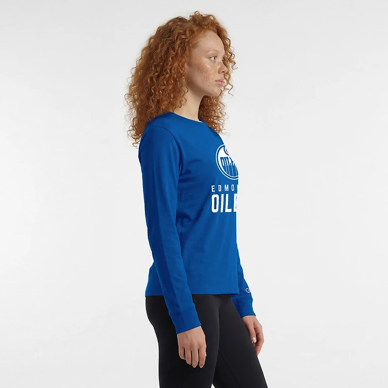 Women's Champion Royal Edmonton Oilers Wordmark Lockup Long Sleeve T-Shirt